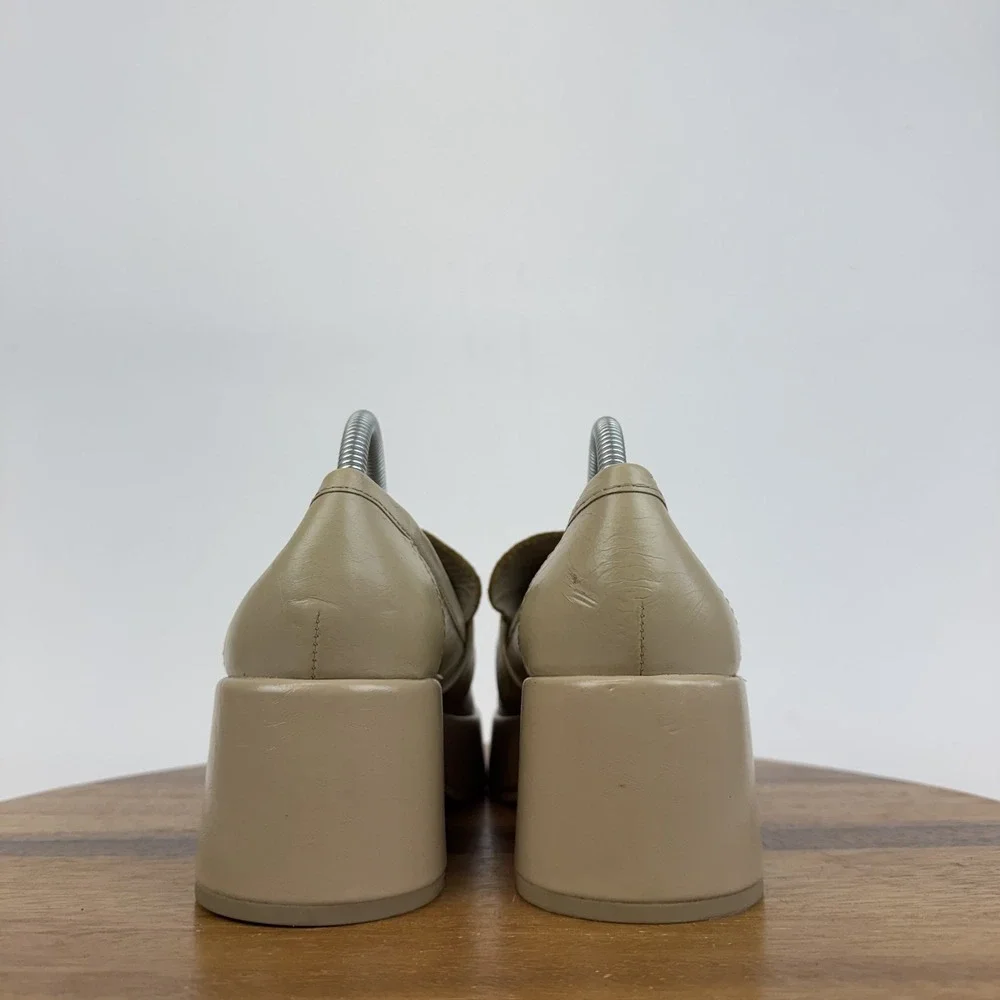 New Womens Dolce Vita Yonder Beige Leather‎ Platform Heeled Loafers Size 9.5 M
